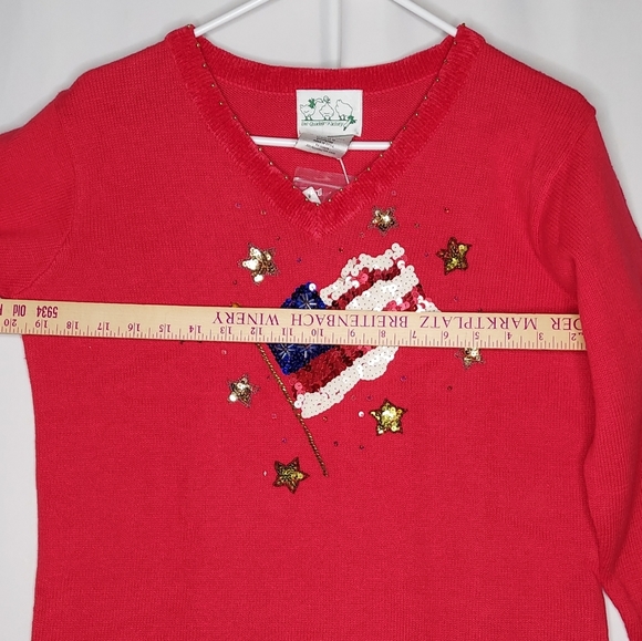The Quacker Factory Sweater Small Red Patriotic USA Sequin Flag V-Neck Stars - Picture 8 of 11